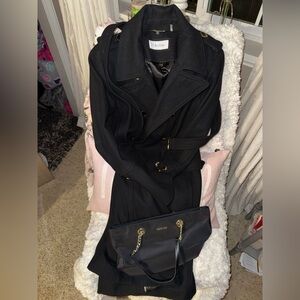 Calvin Klein wool trench coat and handbag